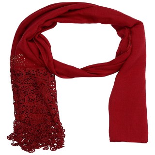 Designer Half Net Diamond Stole- Red